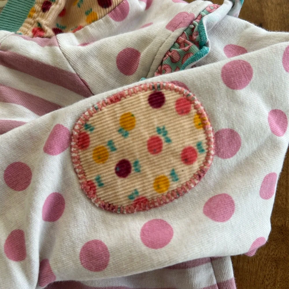 Matilda Jane Polka Dot & Striped Jacket w/ Corduroy Hood & Patches Size 6-12 Mo.